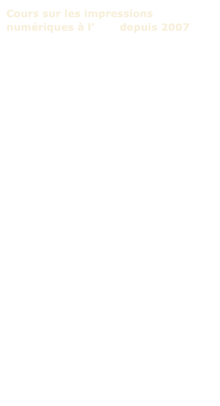 Cours sur les impressions numériques à l’INP depuis 2007

Mise en place avec Anne Cartier-Bresson d’un enseignement sur la conservation des impressions numériques à l’Institut national du patrimoine (INP).

Dans le cadre de la formation initiale des restaurateurs : cours sur la technologie, l’identification et les possibilités de conservation-restauration des impressions numériques. Ces cours incluent des tests sur échantillons visant à évaluer leur sensibilité à des facteurs de dégradation et à des traitements de restauration (compte rendu des travaux effectués avec les étudiants). Ils sont assurés par Françoise Ploye, Franck Bordas, directeur du Studio Bordas, et Clotilde Boust, diplômée de l’École nationale supérieure Louis-Lumière (ENSLL), chercheur au Centre de recherche et de restauration des musées de France (C2RMF) dans le domaine de la perception des couleurs et de la colorimétrie. 

Dans le cadre de la formation continue des responsables de collection : cours sur la conservation des matériaux photographiques contemporains lors des séminaires dédiés à l’intégration de la conservation préventive dans l’exposition temporaire de photographies.